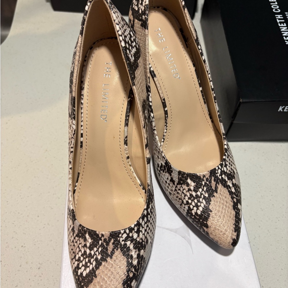 The Limited Black and Cream Heels with Snakeskin Pattern